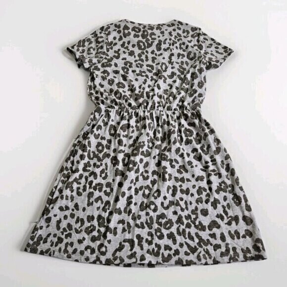 Old Navy Shirt Dress Womens M Beige Snow Leopard Cinched Waist SS Summer Cottage - Picture 14 of 16